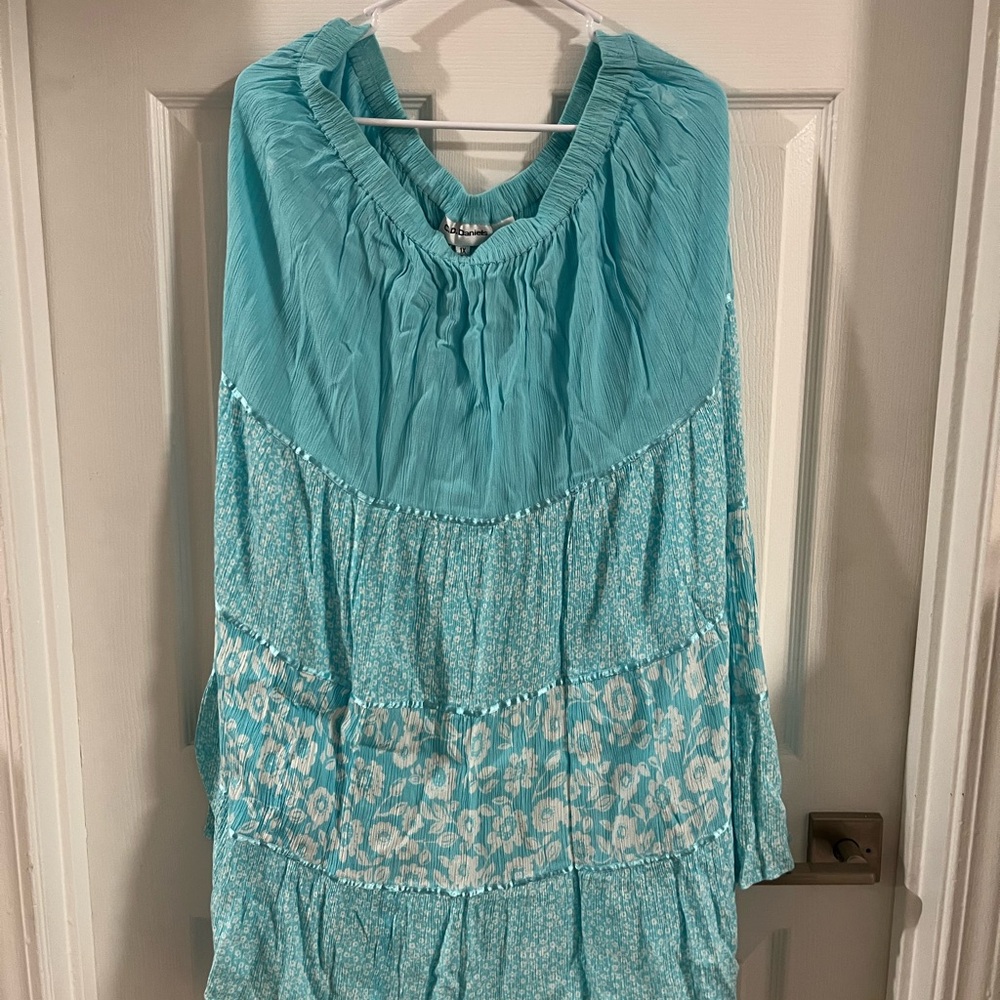 Chic Turquoise Floral Maxi Skirt